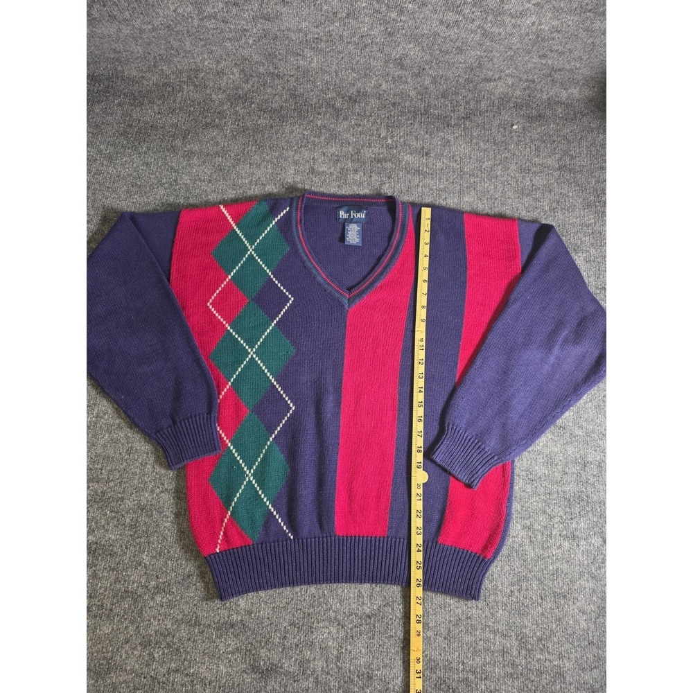 Par Four Golf Sweater Mens L Argyle Stripe Oversized Preppy Retro Sport Tennis